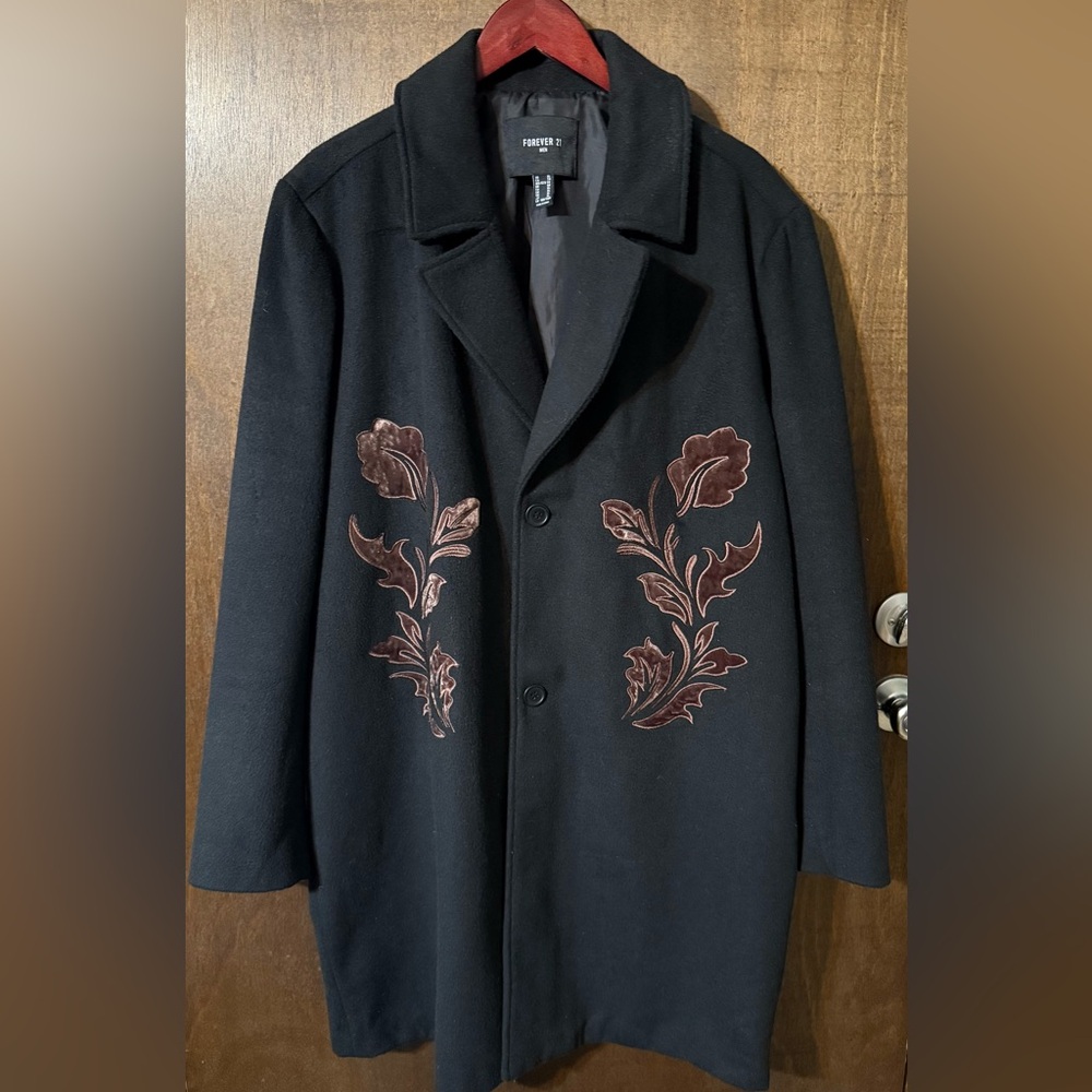 Mens 46R black embroidered pea coat